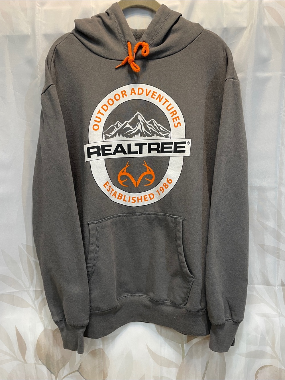 Realtree Gray Hoodie with Orange Logo and Drawcord